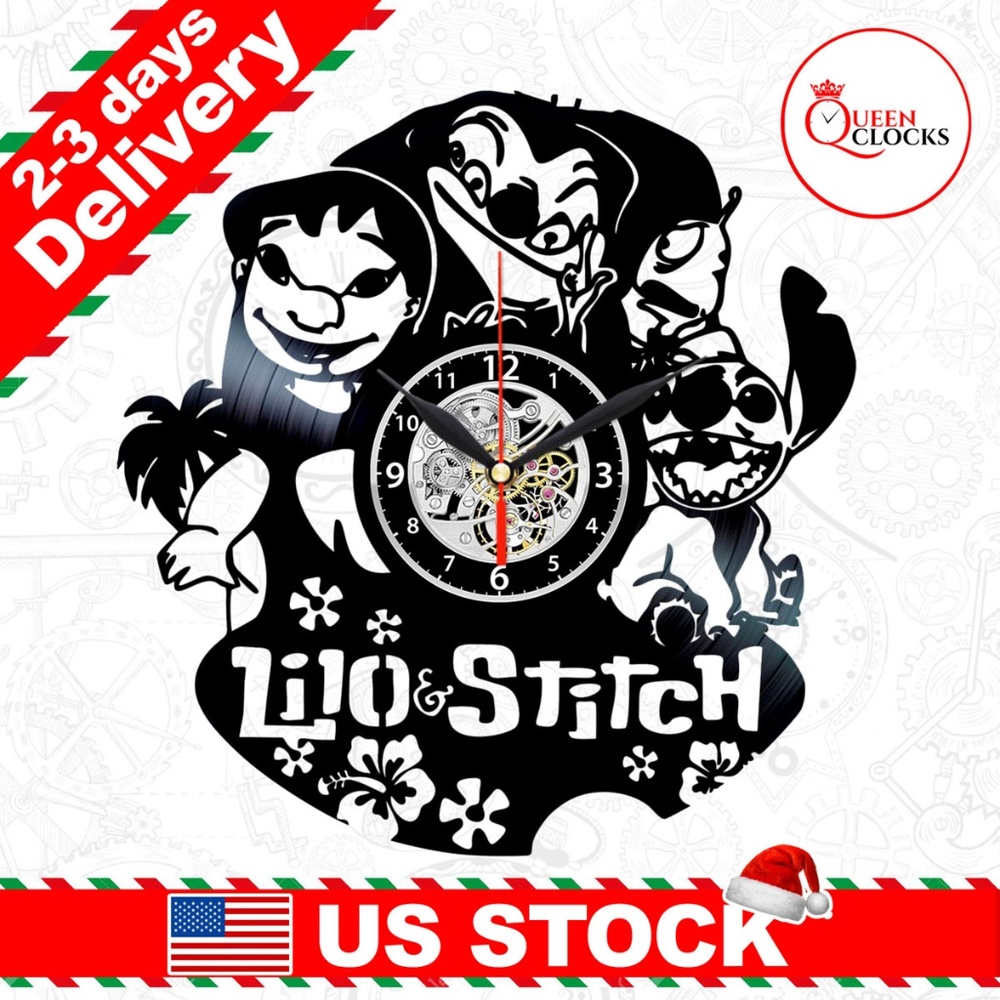Lilo and Stitch Vinyl Clock Disney Wall Decor Gift